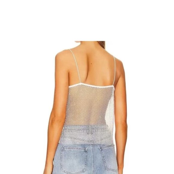 WEWOREWHAT Womens Crystal Mesh Cami Size M in White Crystal Sheer Top - Picture 2 of 10
